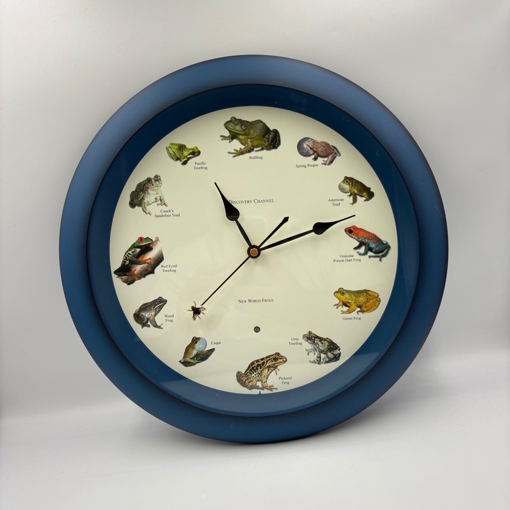 Discovery Channel Wall Clock Blue 13.5in New World Frogs Nature Decor TESTED!